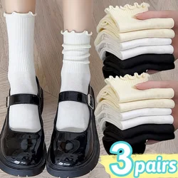 Chaussettes courtes à volants Harajuku pour femmes et filles, tube moyen en coton doux, chaussettes noires et blanches JK Lolita, chaussettes courtes respirantes Rinse At