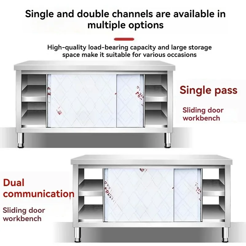 Stainless Steel Kitchen Worktop Household Kitchen Operation Table with Sliding Cabinet Doors for Both Households and Restaurants view 5