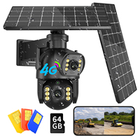 8MP 4K 4G SIM Card Solar Camera 64G Outdoor Dual Lens Binocular Camera PIR Human Detection Night Vision Audio Security Camera
