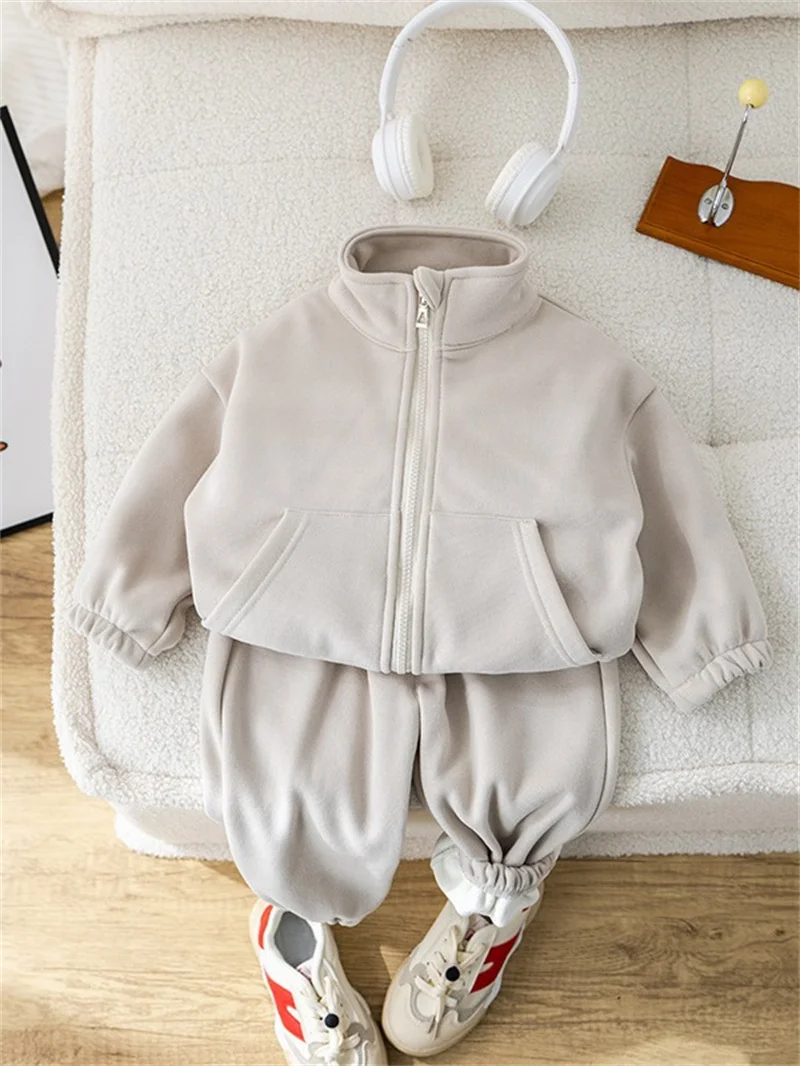 Kids New Winter Suits Boys Girls Thick Keep Warm Top+Pants 2Pc Outfits Children Outdoor Casual Clothing Sets 1-5 Years Old 4