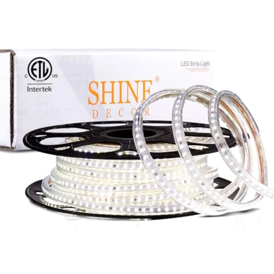 LED Strip Light 50Feet 120VAC, Super Bright 6337 Lumens Dimmable, IP65 Waterproof for Outdoor Indoor, 6500K Every 1.6ft Cuttabl