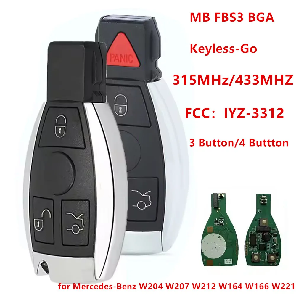 

KEYDIY Keyless-Go MB FBS3 BGA Smart Remote Key 3/4 Button 315MHz/433MHZ for Mercedes-Benz W204 W207 W212 W164 W166 W221 IYZ-3312