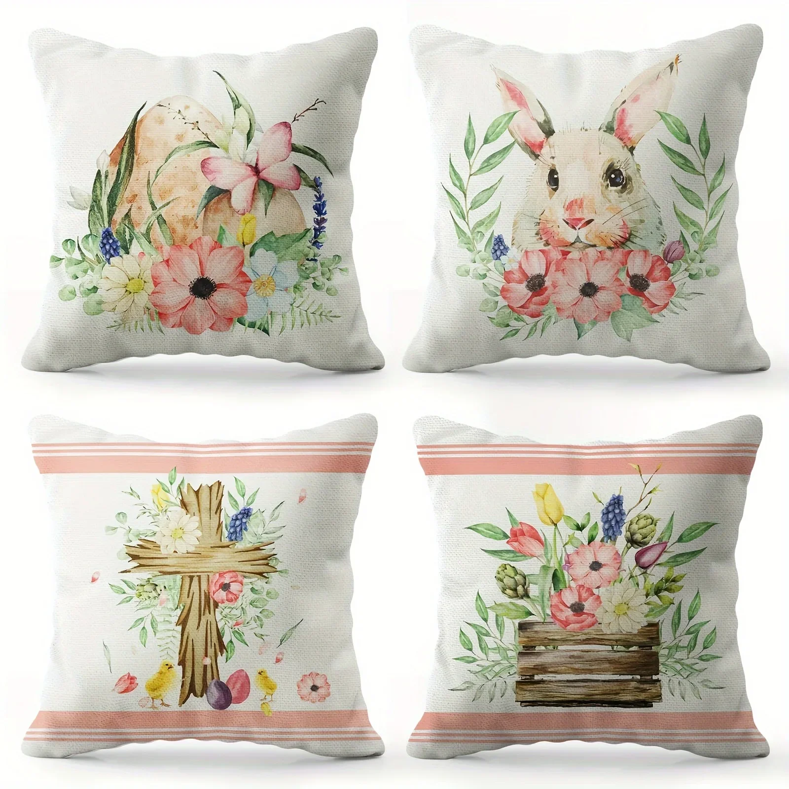 

Easter decoration pillowcase rabbit cross flower and egg pattern printing sofa cushion cover home bedroom room decoration