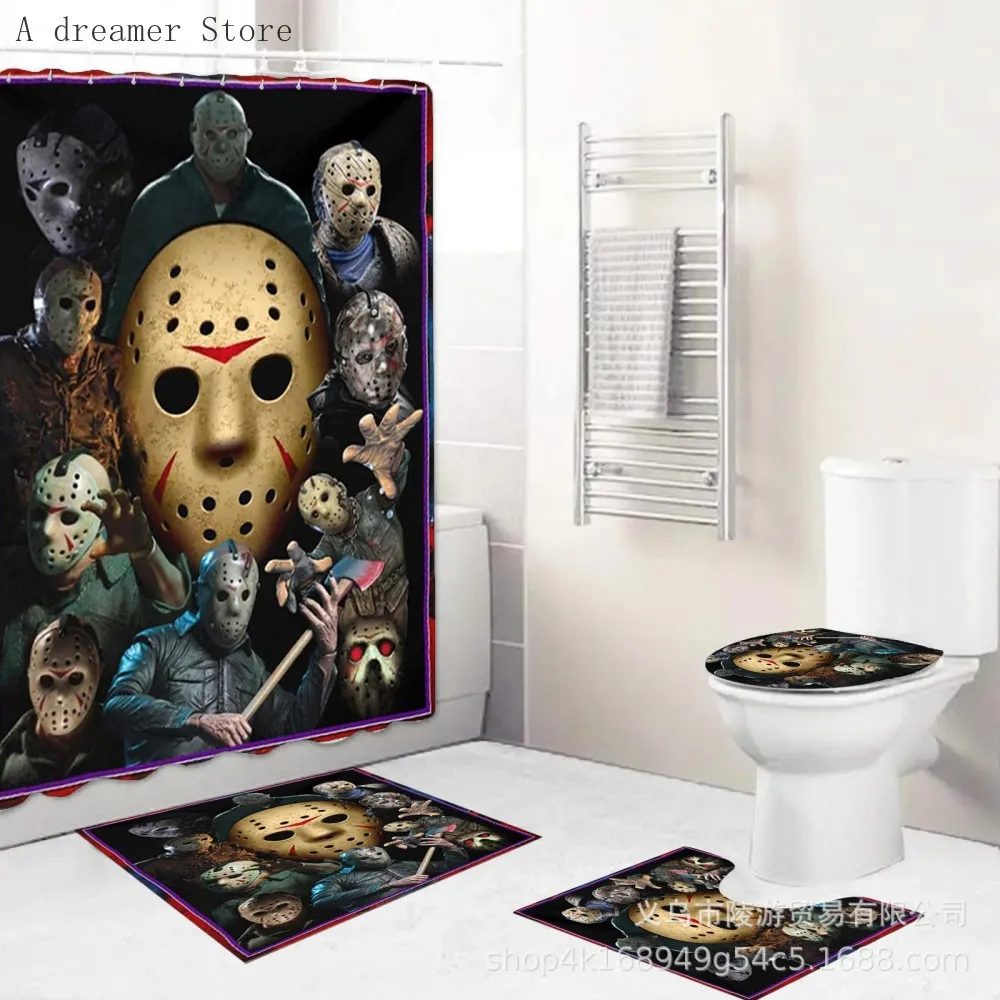 Horror Movies Characters 3D Shower Curtains Waterproof Bathroom Curtain Anti-slip Bath Mat Set Toilet Rugs Carpet