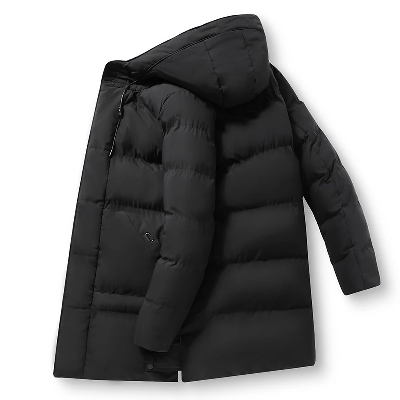 Men'S Heavyweight Winter Coat Windproof Cold Weather Jacket with Full-Length Zipper, Hooded Long Formality, Large Front Pockets