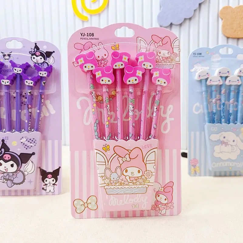 6 sztuk/zestaw Kawaii Cinnamoroll HB ołówek Cartoon Sanrio Kuromi moja melodia pisanie artykułów papierniczych w kształcie gumki artykuły papiernicze dla dzieci prezent