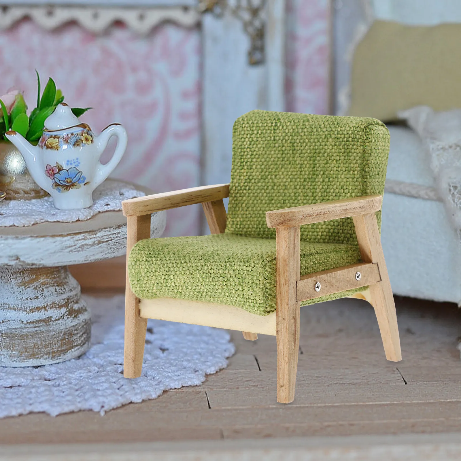 

Miniature Sofa Prop Imitation Japanese Style Fabric Sofa Simple Color Micro Landscape Dollhouse Furniture Tiny Couch