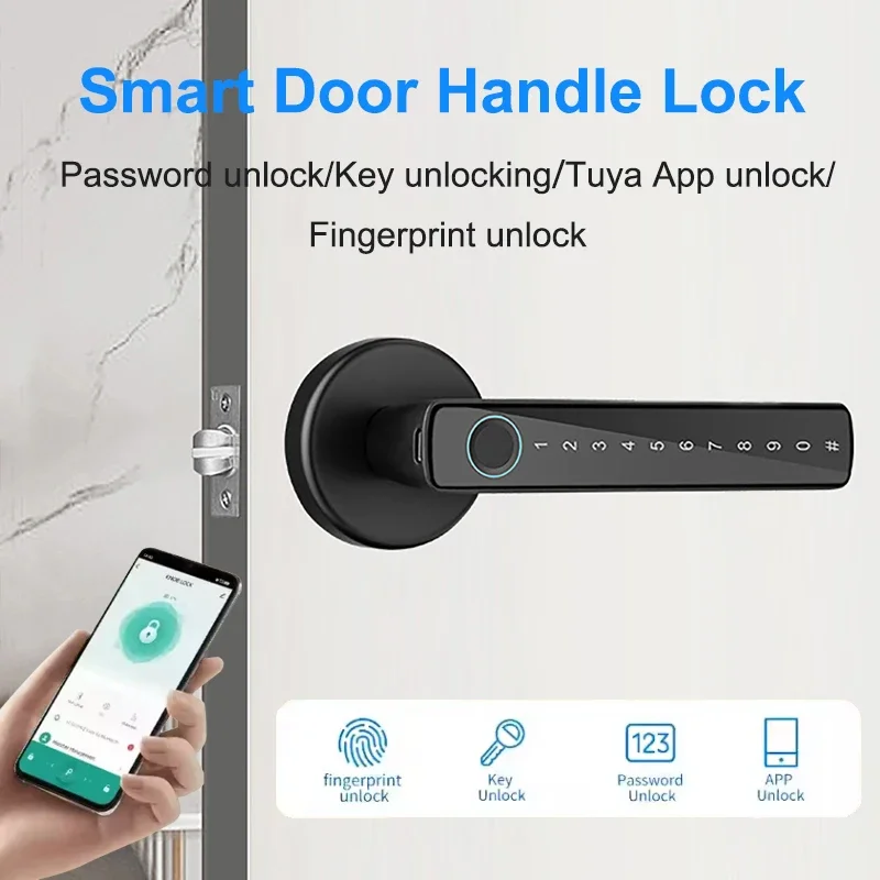 

Tuya Smart Fingerprint Door Lock Digital Electronic Door Lock with Fingerprint/Password/Key/Tuya APP Unlock For Bathroom Bedroom