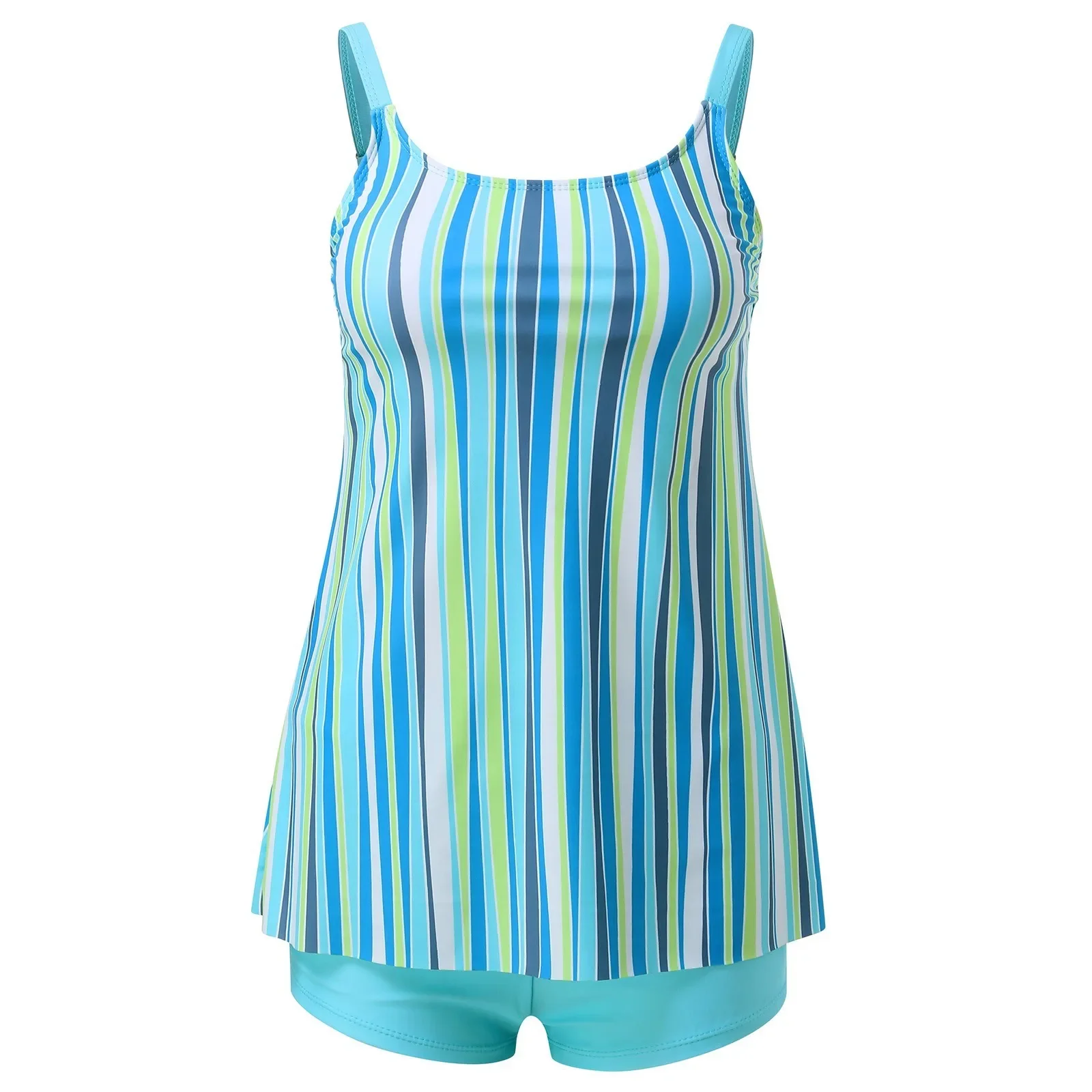 레이스 업 비키니 수영복 여성용 새 대형 스플릿 복서 프린트 컬러 스트라이프 스플릿 수영복 여성용 열대 프린트 비키니