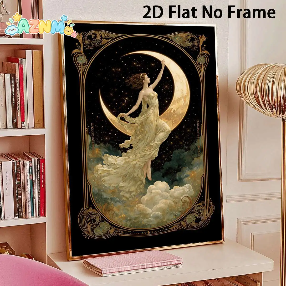 2D Flat, 1pc 2D Flat Prints Moon Goddess Art Prints Art Nouveau Style Wall Decor Unframed Canvas Printing Home Decoration Sui
