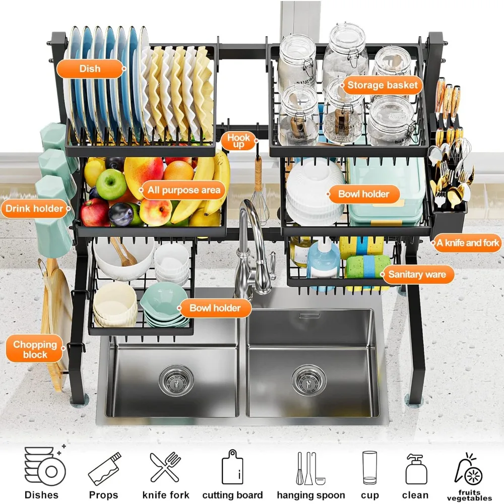 Imagem -02 - Stainless Steel Dish Rack And Drainboard Grupo Grande Estante de Secagem com Bico Giratório Coador para Cozinha Contador Camadas