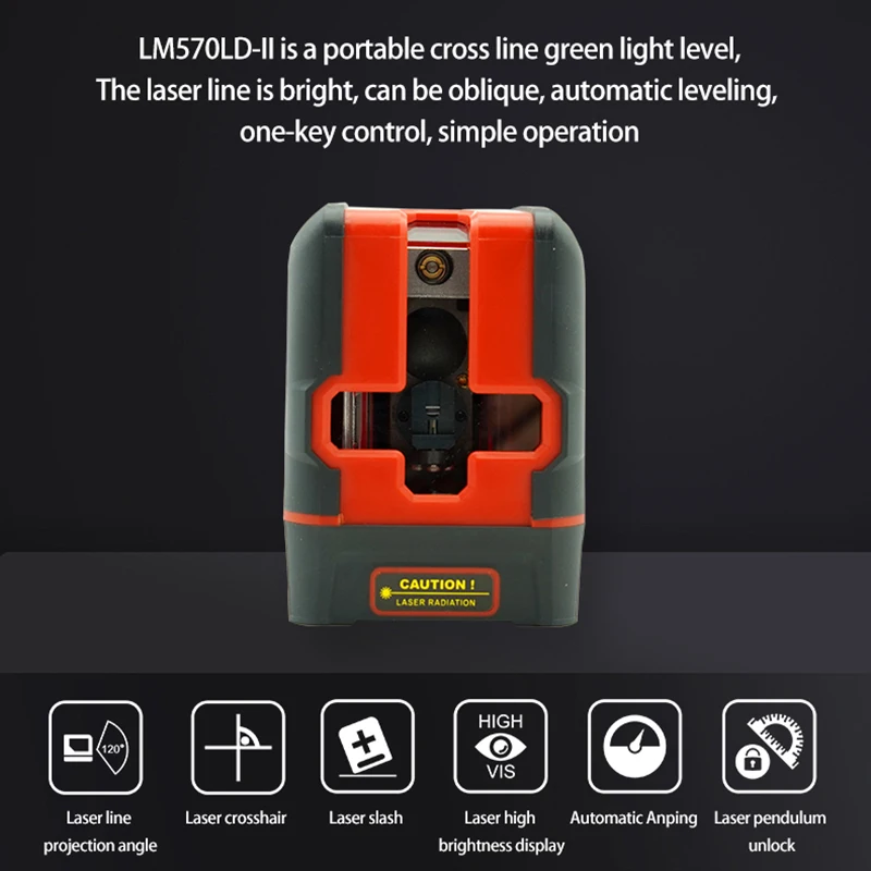 UNI-T LM570LD-II 2 Lines Laser Level Green Beam Self-Leveling Vertical Horizontal Cross Line Layout Measuring Instrument