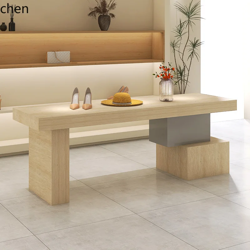 ZML island table, travertine simple water table jewelry, jewelry display in the middle