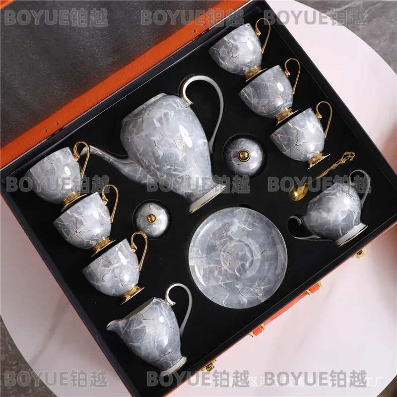 Luxury Bone China Coffee Cup and Saucer Set with Teapot Elegant Afternoon Tea Service Gift Box Premium Porcelain Drinkware view 6