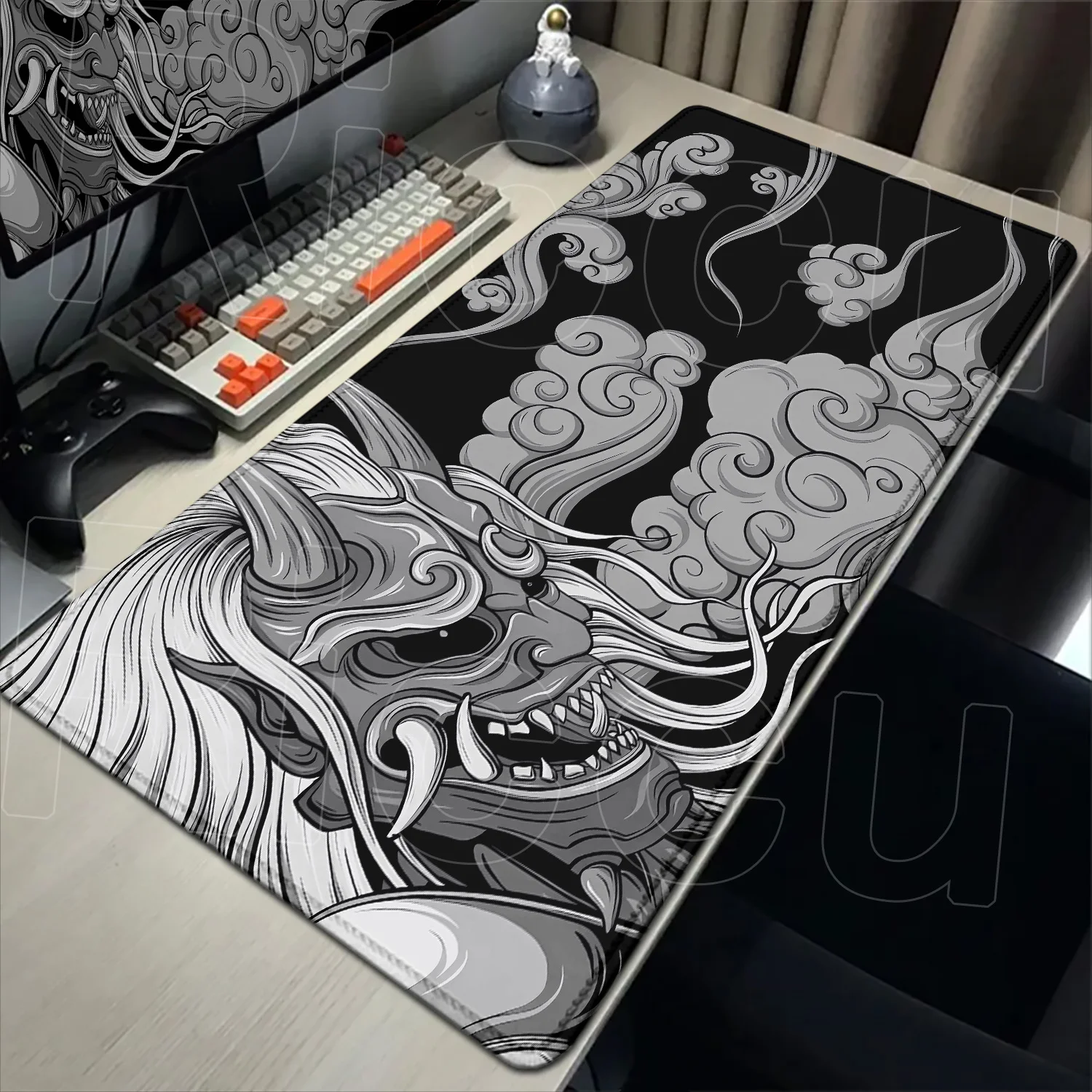 

Grey Gaming Mousepad Japanese Oni Large Mouse Mats Rubber Non-slip Base Mouse Pad Ghost Face Table Pad 900x400mm Office Mousepad