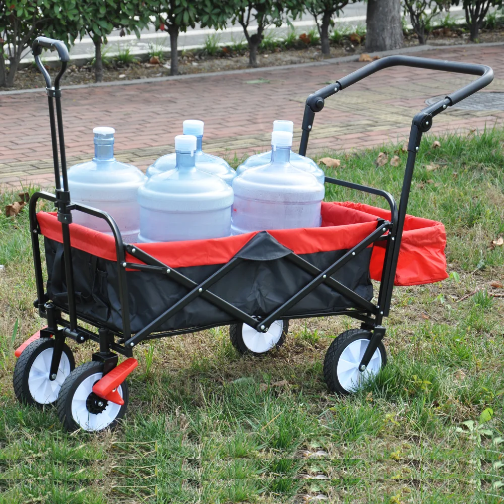 folding wagon Collapsible Outdoor Utility Wagon, Heavy Duty Folding Garden Portable Hand Cart, Drink Holder, Adjustable Handles