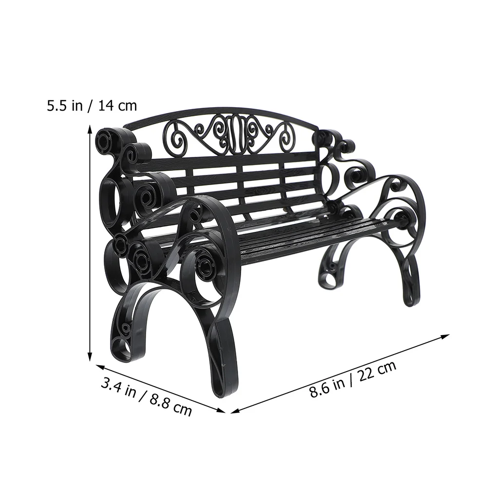 2 Pcs Mini Chair Garden Bench Miniature Park Black Benches for outside Dollhouses Decoration Decorations