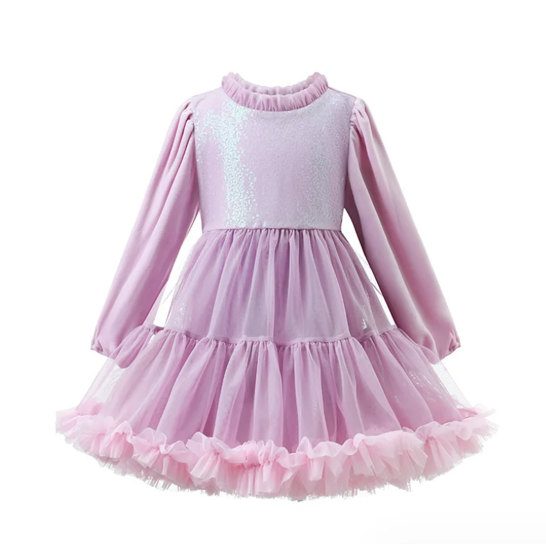 Retail New Baby Girls Boutique Sequined  Velour  Mesh Tutu  Flower Dress, Princess Kids Elegant Party BirthdayDress  2-7T