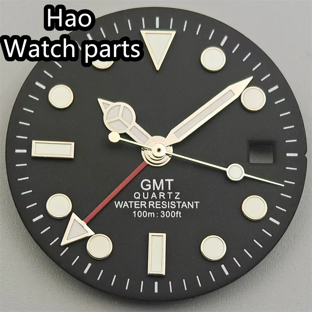 BLIGER 29mm GMT Quartz Watch Dial Black White Dial Green Luminous Fit RONDA 515/RONDA 515-24H Quartz Movement Watch Parts