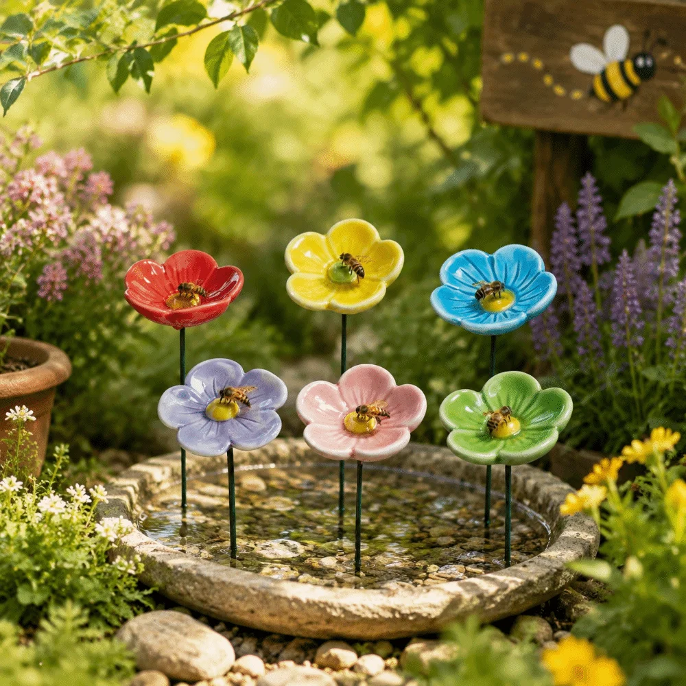 3pcs Colorful Bee Butterfly Water Dispenser Ceramic Garden Decoration Bee Watering Station DIY Gifts Insect Drinking Cup Office