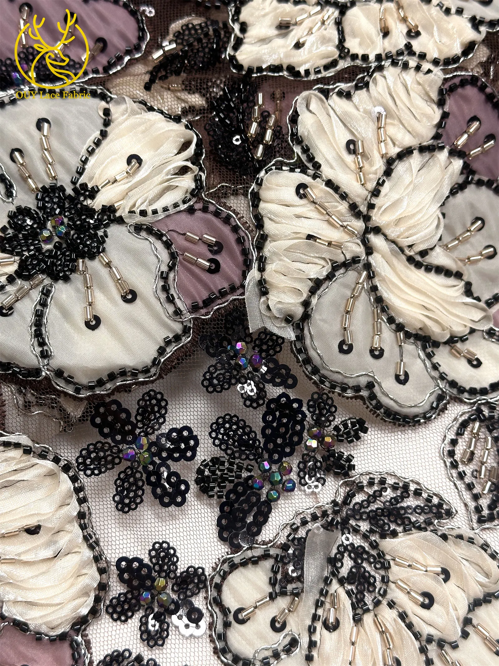 Afrikanischer Spitzenstoff, hochwertige französische Blumenstickerei, Perlen, Pailletten, Tüll, Netzspitze für Frauen, Hochzeitskleid, Nähen, 5 Yards – Detail 17