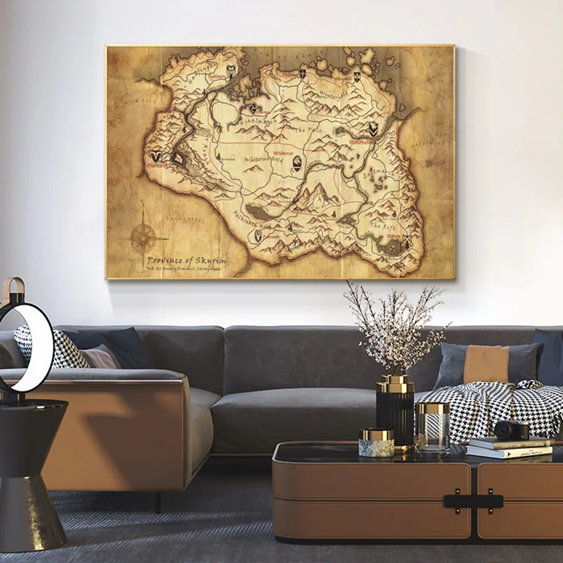 Skyrim Map Art Film Abstract Modern Canvas Painting Poster Prints Wall Art Picture for Living Room Bedroom Home Decor Cuadros