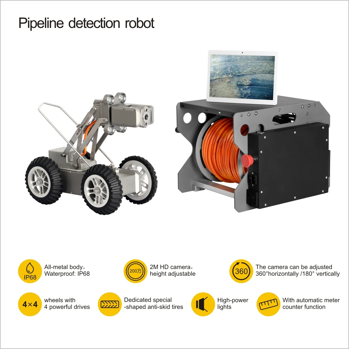 Factory Direct Sale 60m 2MP Automatic Robotic Cctv Pipe Inspection Cam P/T Camera W Meter Counter Pipelines Sewer Crawler Robot