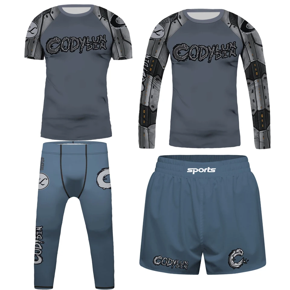 New Boy BJJ Rash Guards Grappling MMA Jiu Jitsu T-shirt Set Kid Rashguard No Gi Shirt Muay Thai Shorts Boxing Clothing Fightwear