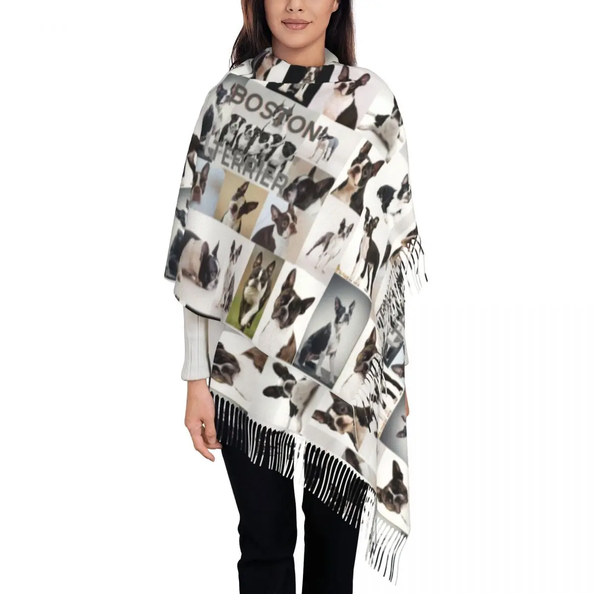 Custom Printed Boston Terrier Funny Meme Scarf Men Women Winter Fall Warm Scarves Dog Pattern Shawls Wraps