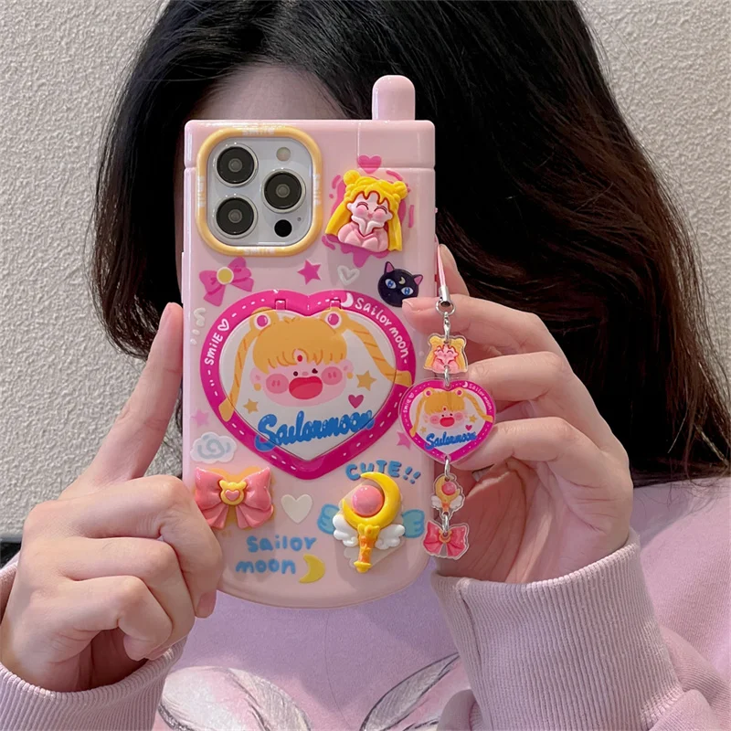 INS Cute Cartoon Sailors Moons Phone Case For Apple iPhone 15 14 13 12 11 Pro Max Brave Girls Silicone Transparent Back Covers