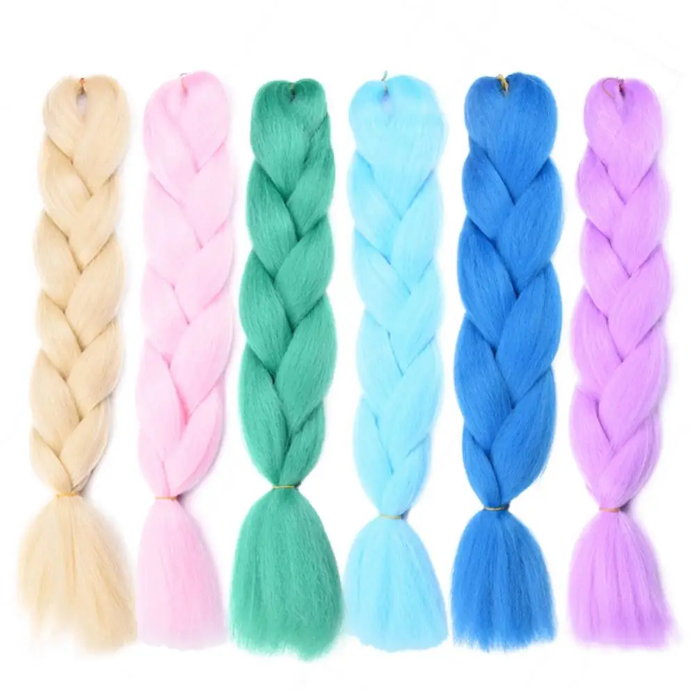 Wig kepang sintetis Ombre 60cm, ekstensi rambut Jumbo Crochet warna Ombre sintetis Kanekalon DIY