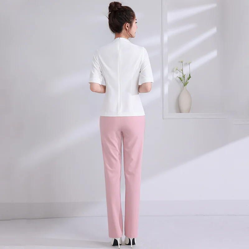 Coreano uniforme estético verão manga curta salão de beleza esteticista roupas feminino recepcionista terno spa hotel massagem workwea