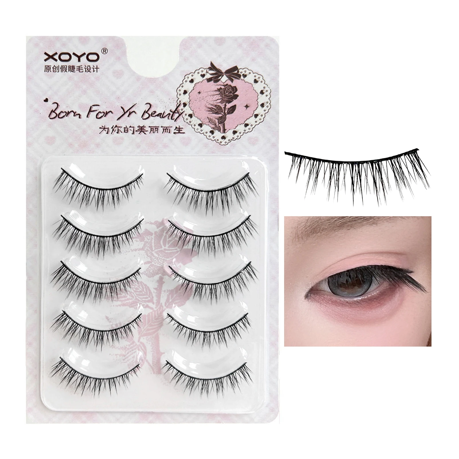5 Paar künstliche Wimpern im Manga-Stil, harter Stiel, Baby-Style, gerade, mit natürlichem Look, für Cosplay, tägliches Make-up, künstliche Wimpern für Frauen – Detail 3