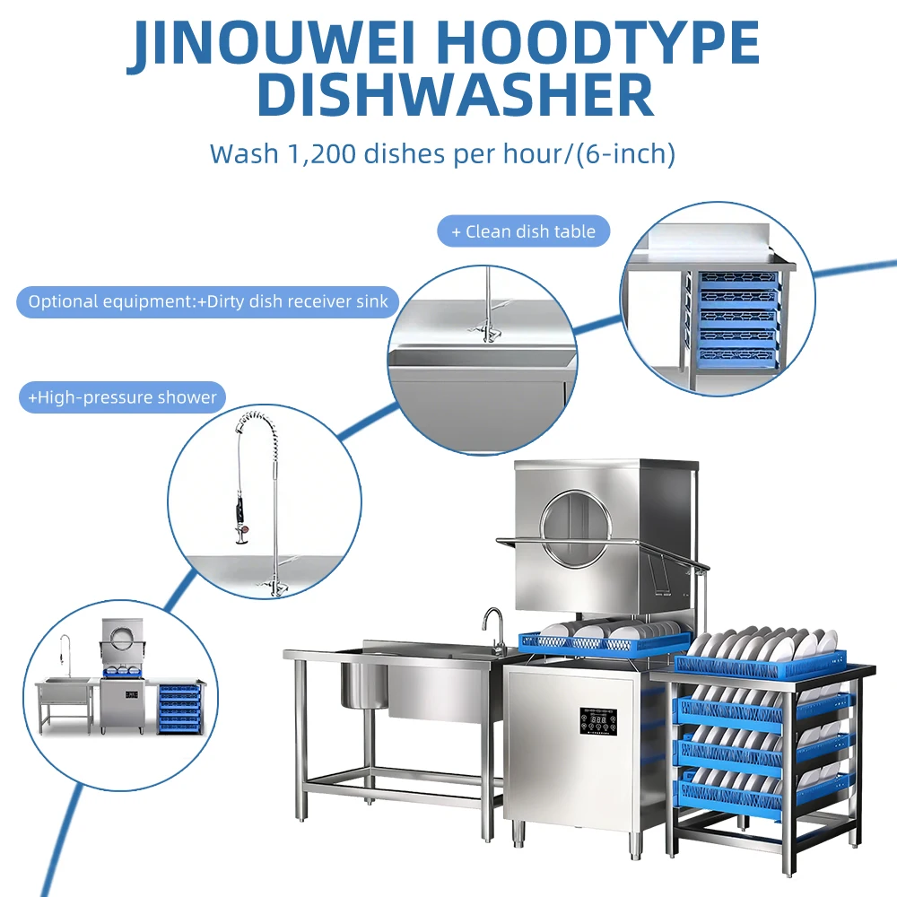 Freestanding Commercial Electric Smart Hood Dishwasher Machine for Restaurants Hotels Household Use Stainless Steel Large Bowl