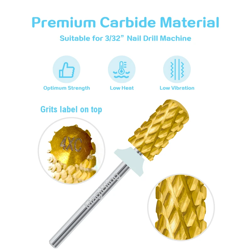 Magibling grande barril pro prego brocas de carboneto ouro fresa invertido durável granding polimento acessórios ferramentas 4xc