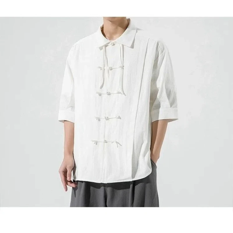 

Новая бордовая хлопковая рубашка с короткими рукавами в китайском стиле, мужская летняя рубашка с воротником-стойкой в китайском стиле, мужская модифицированная рубашка высокого класса