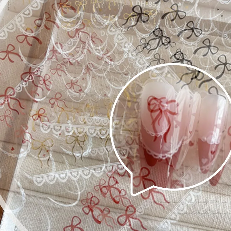 1 ورقة مسمار ملصق الفرنسية Bowknot شريط حرير مسمار الفن ملصق الدانتيل خط أنيق لينة ذاتية اللصق الديكور مانيكير صائق