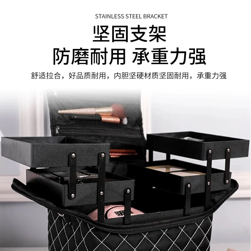 Portable professional makeup artist kit with detachable makeup case, nail art tools, and a large-capacity storage bag