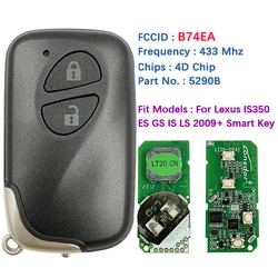 CN052021 Aftermarket 2 Button Smart Key For Lexus CT200H RX350 RX450H Keyless Remote Contorl 4D Chip 433Mhz FCCID B74EA