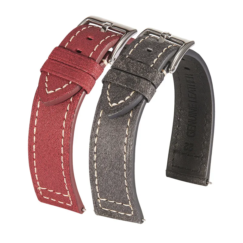 Vintage Frosted Leather Strap Universal 20mm 22mm Waterproof Cowhide Bracelet Smart Watch Strap Accessories UTHAI Z115