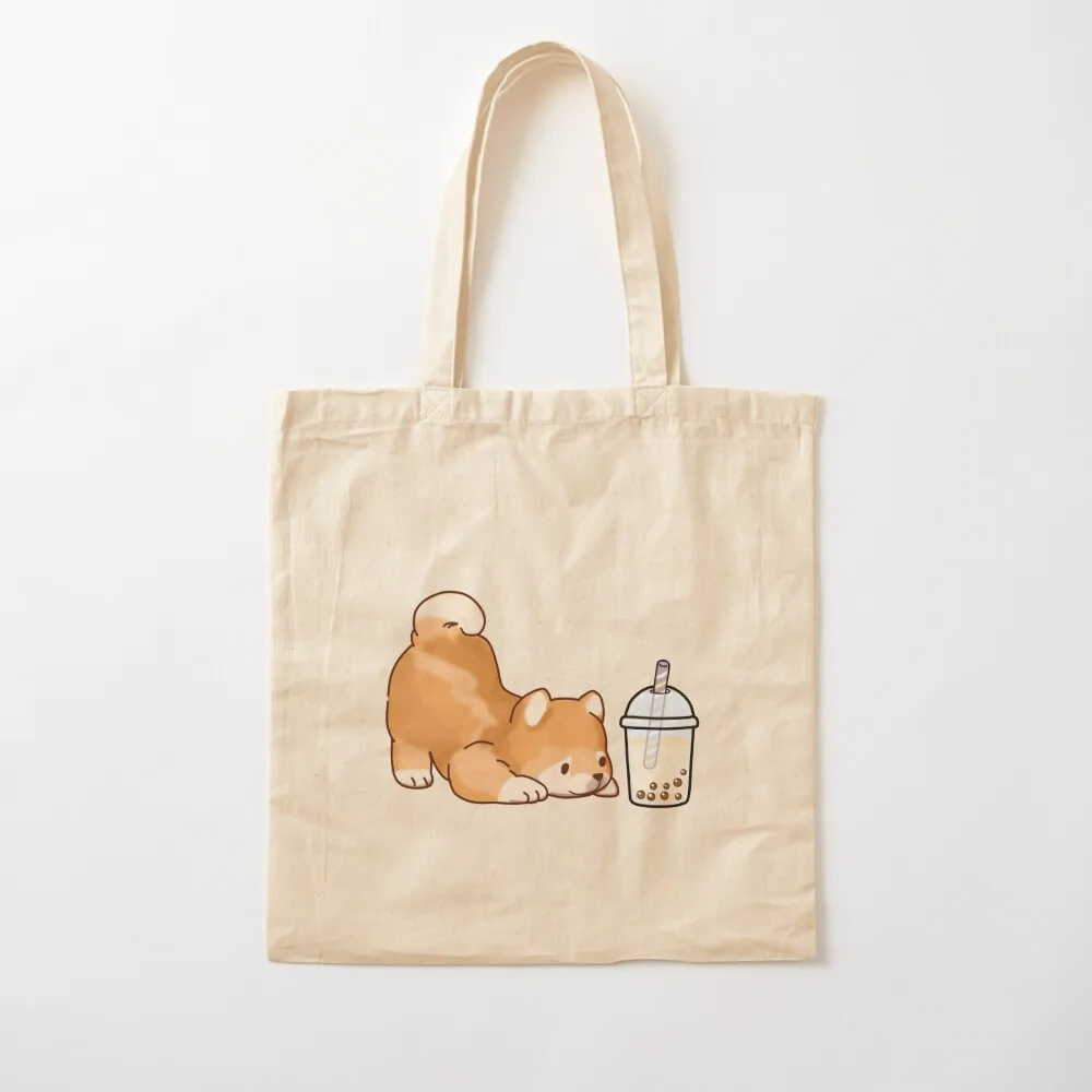 

Cute Little Shiba Loves Boba! Tote Bag Women's shopper bag Cloth bag tote woman Canvas Tote