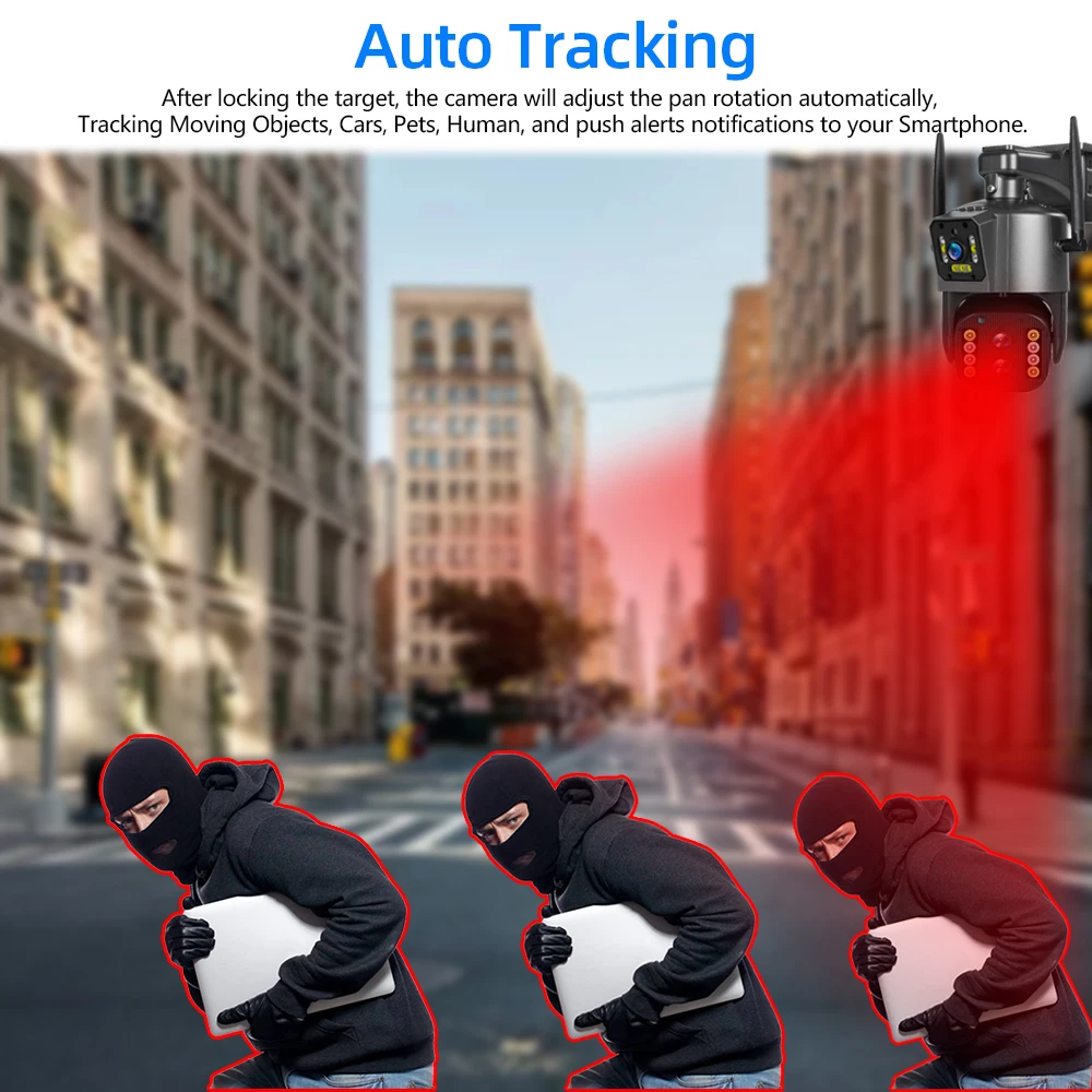 كاميرا أمان خارجية مقاومة للماء ، منظار ثنائي ، واي فاي IP ، PTZ ، تكبير هجين 10X ، تتبع تلقائي ، CCTV ، كاميرا G ، 6K ، 12mp ، 4K #4