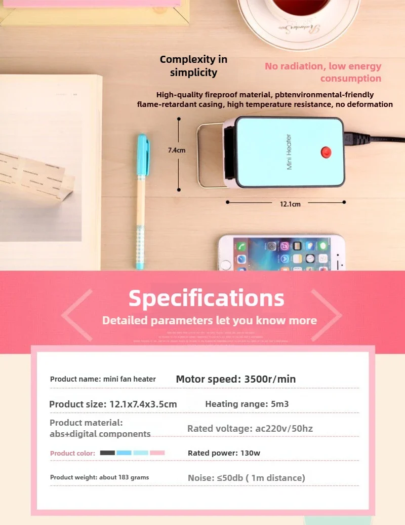 

Быстронагревающийся мини-электрический обогреватель 130 Вт, портативный офисный настольный обогреватель HVAC, энергосберегающий бытовой обогреватель для общежития