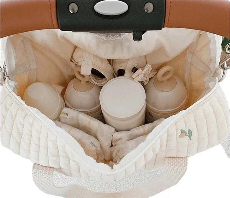 Korea Style Newborn Baby Care Diaper Bag Mummy Shoulder Bag Embroidery Quilted Stroller Diaper Storage Organizer Large Handbags