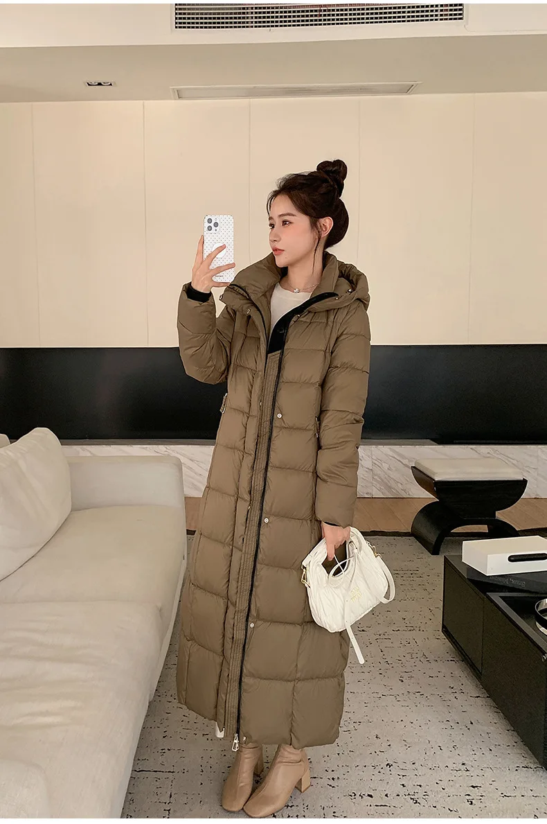 Winter Ladies Long Warm Down Jacket Big Size Puffer Outwears Thicken Hooded Down Coat Women Light Thin White Duck Jacket Parkas