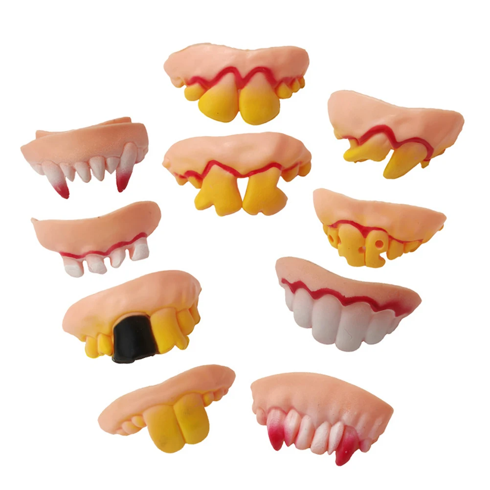 10 Pcs Fangs and Vampire Teeth Set Funny Party Favors Blood Halloween Cosplay Props