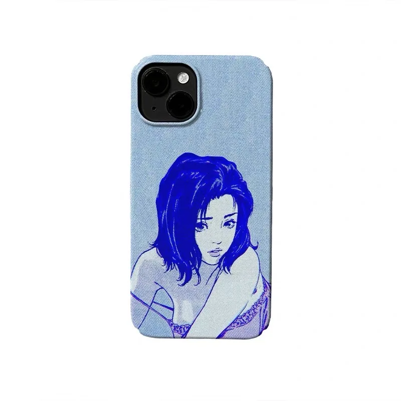 

Ins Korean Blue Comic Girl Phone Case for IPhone 16E 15 14 13 Pro Max 12 Mini 11 Pro Plus Protection Ultra Thin Hard PC Cover
