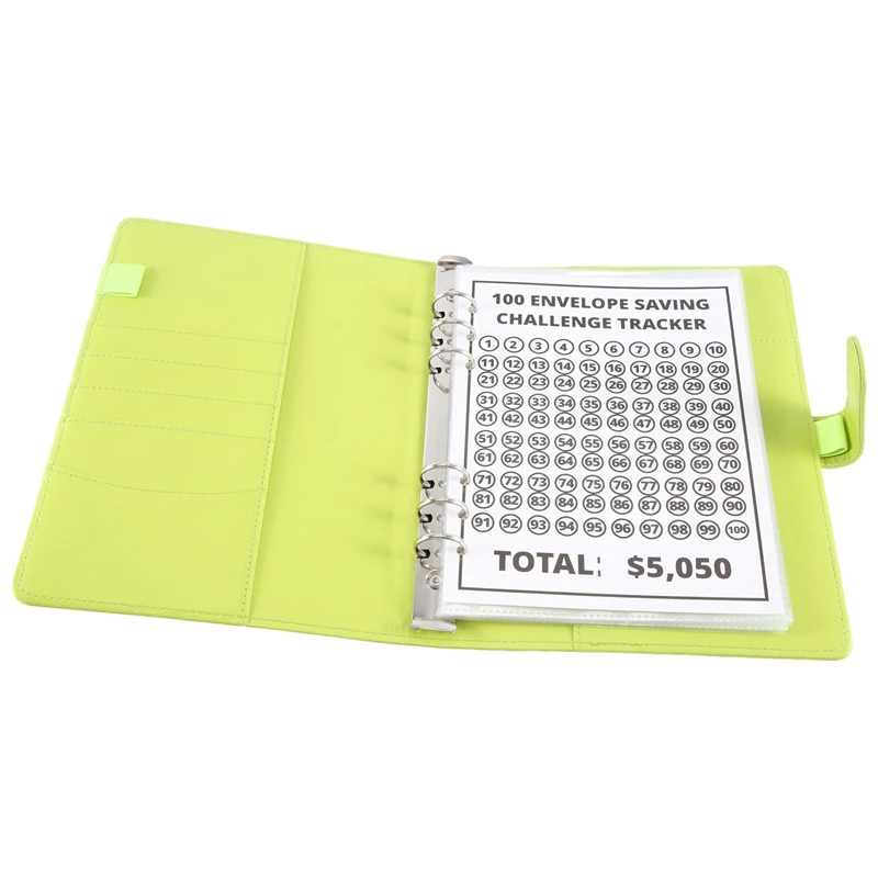 100 Envelope Challenge Binder, Savings Challenges Binder, Budget Binder, Easy And Fun Way To Savemoney(Green) Durable