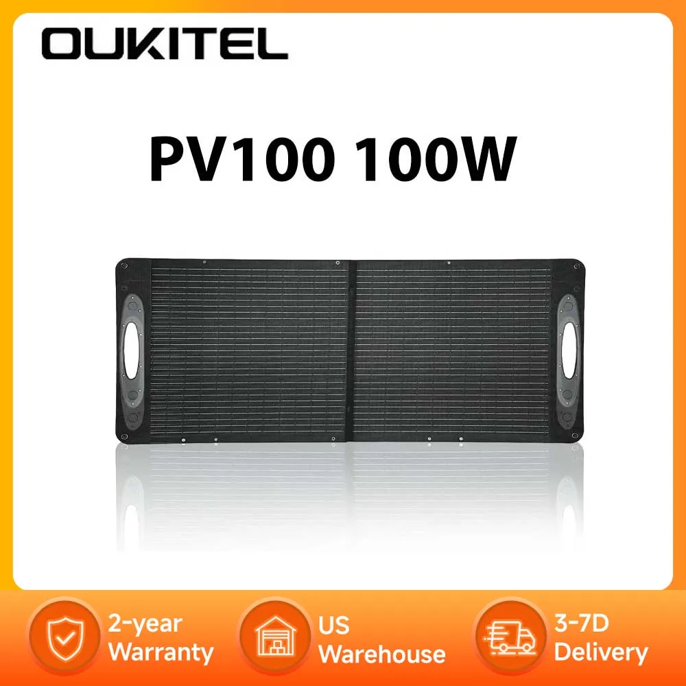 OUKITEL PV100 100W Foldable Solar Panel Portable 100W Solar Panel w/ 4 Kickstands for Power Station, IP65 Waterproof for Outdoor