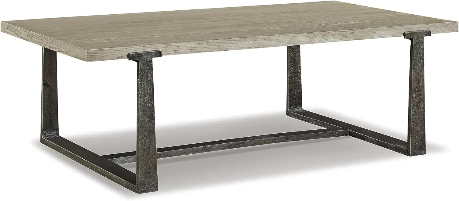 

Contemporary Rectangular Coffee Table, Gray & Antiqued Pewter-Tone Finish Cocktail Table for Living Room